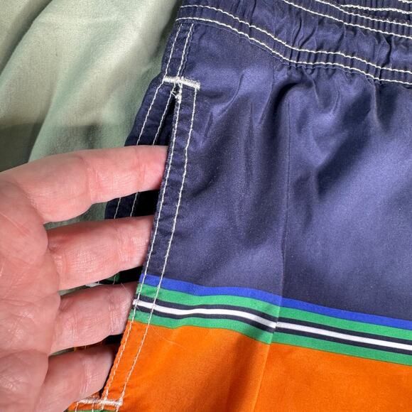 Polo Ralph Lauren Youth Boys' XL (18-20) Swim Trunks Navy Orange Stripes Pockets - Picture 3 of 14